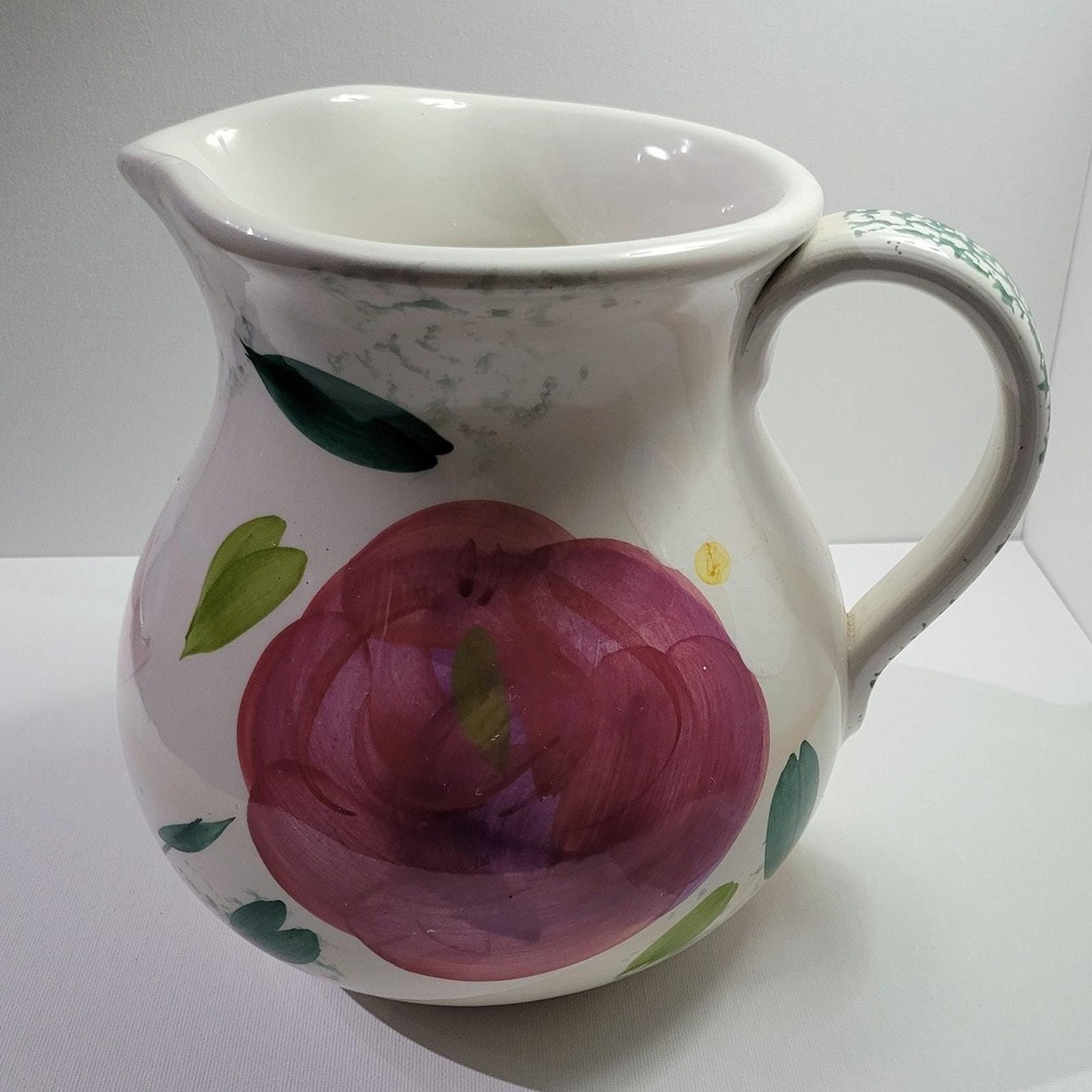 Antica Fornace Floral Pitcher Ceramic Large White Excellent Hand Painted Italy
